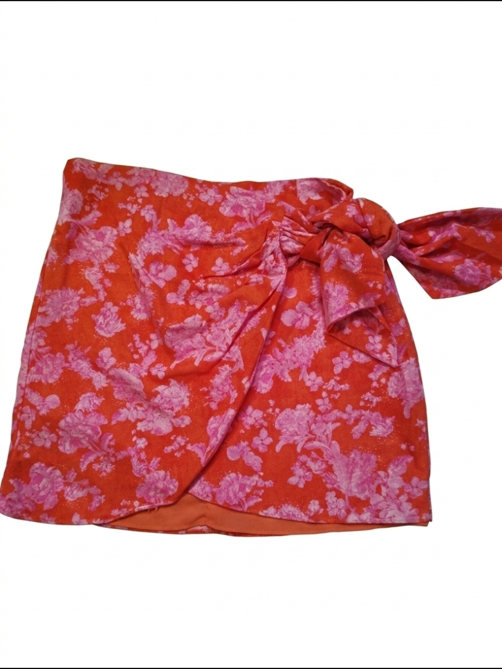 Two Cumberland Floral Wrap Mini Skirt in Bright Orange and Pink Medium‎